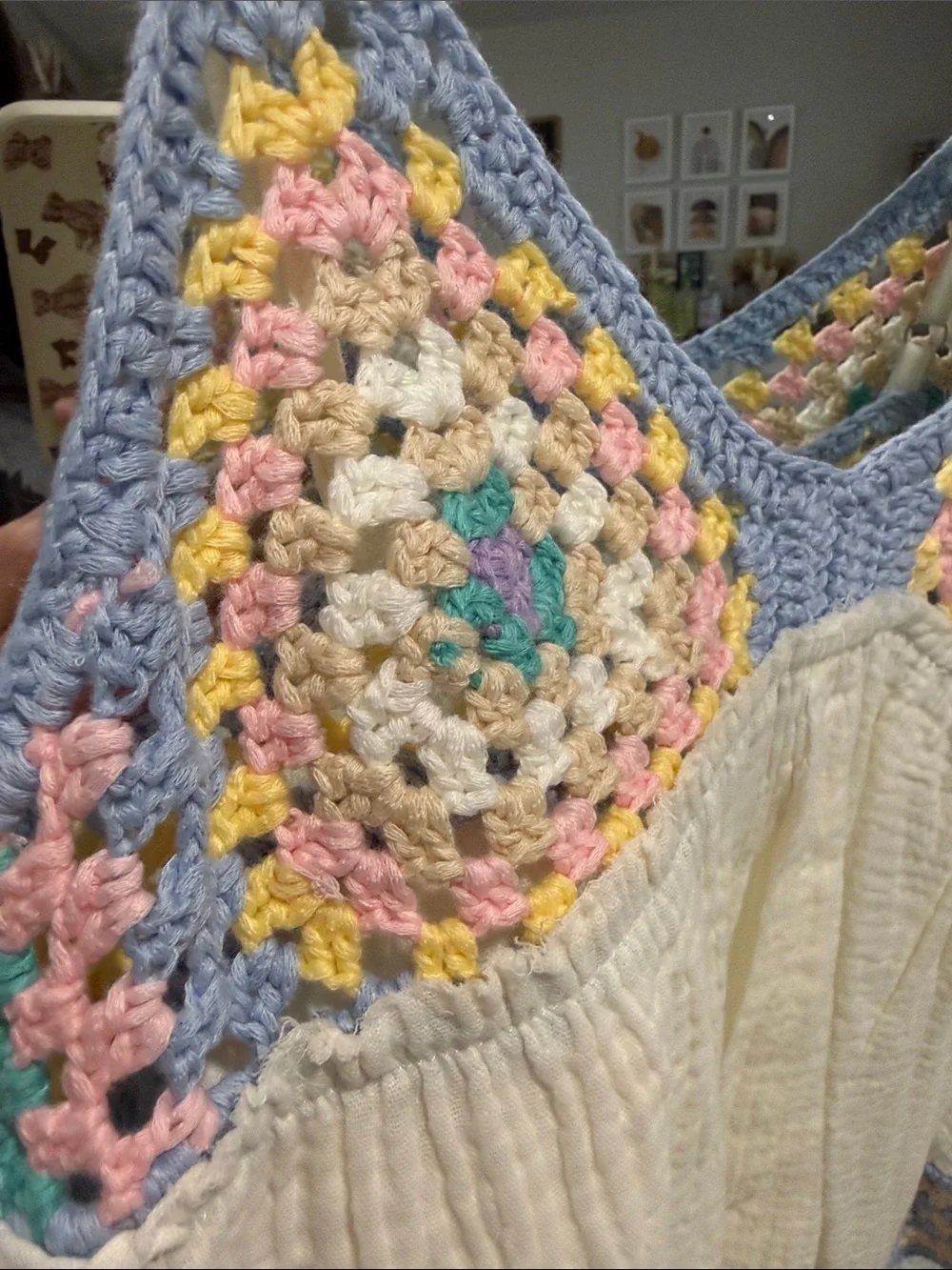POL Crochet-Trim Cream Gauze Camisole Top - Pastel Accents - Picture 3 of 5